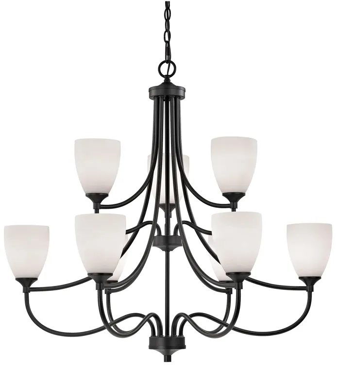 Arlington 9-Light Chandelier in Oil Rubbed Bronze with White Glass