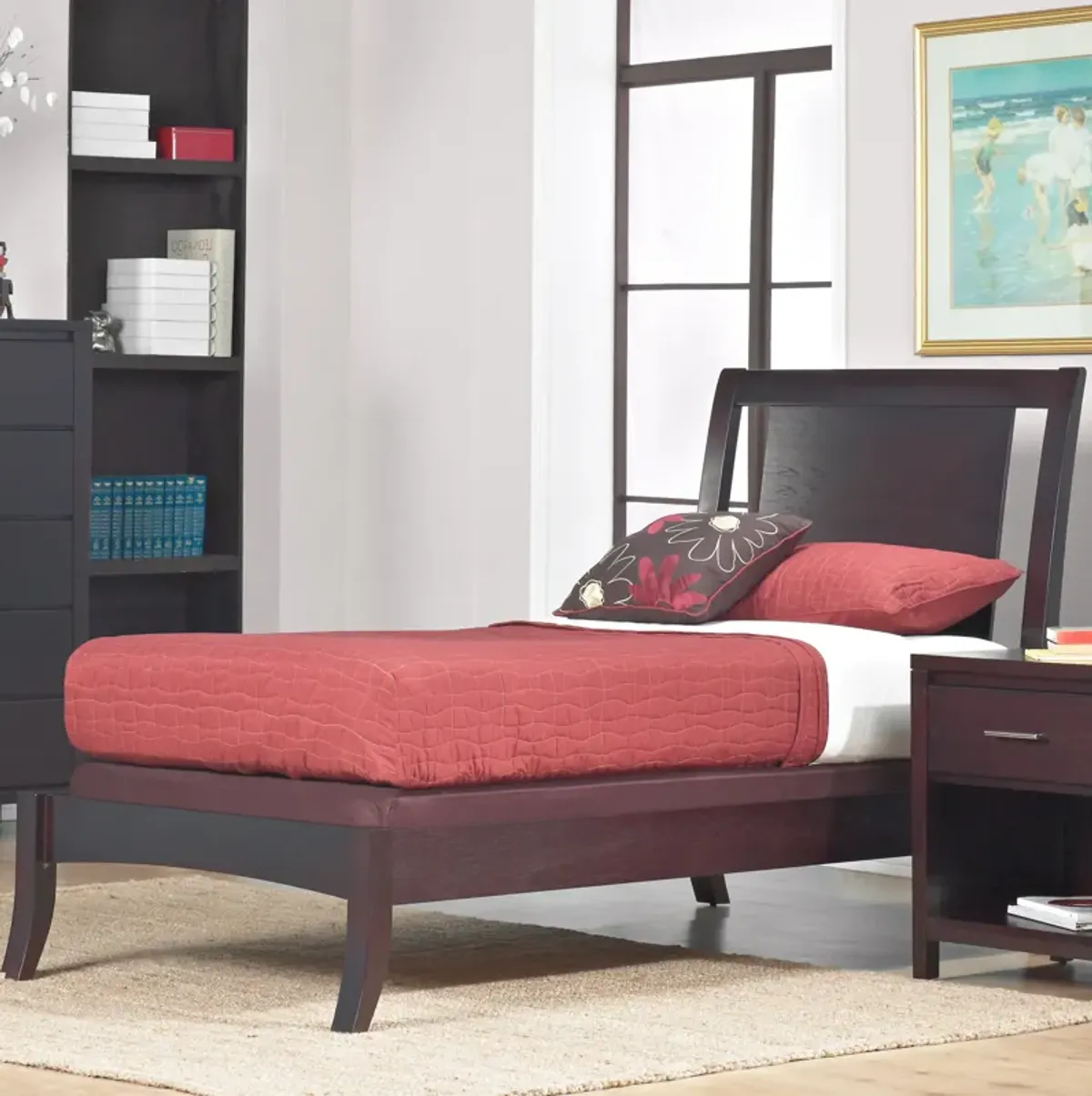 Nevis Queen Size Low Profile Sleigh Bed in Espresso