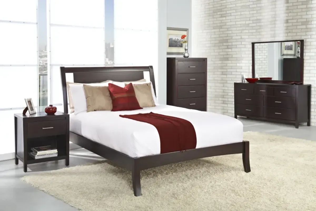 Nevis Queen Size Low Profile Sleigh Bed in Espresso