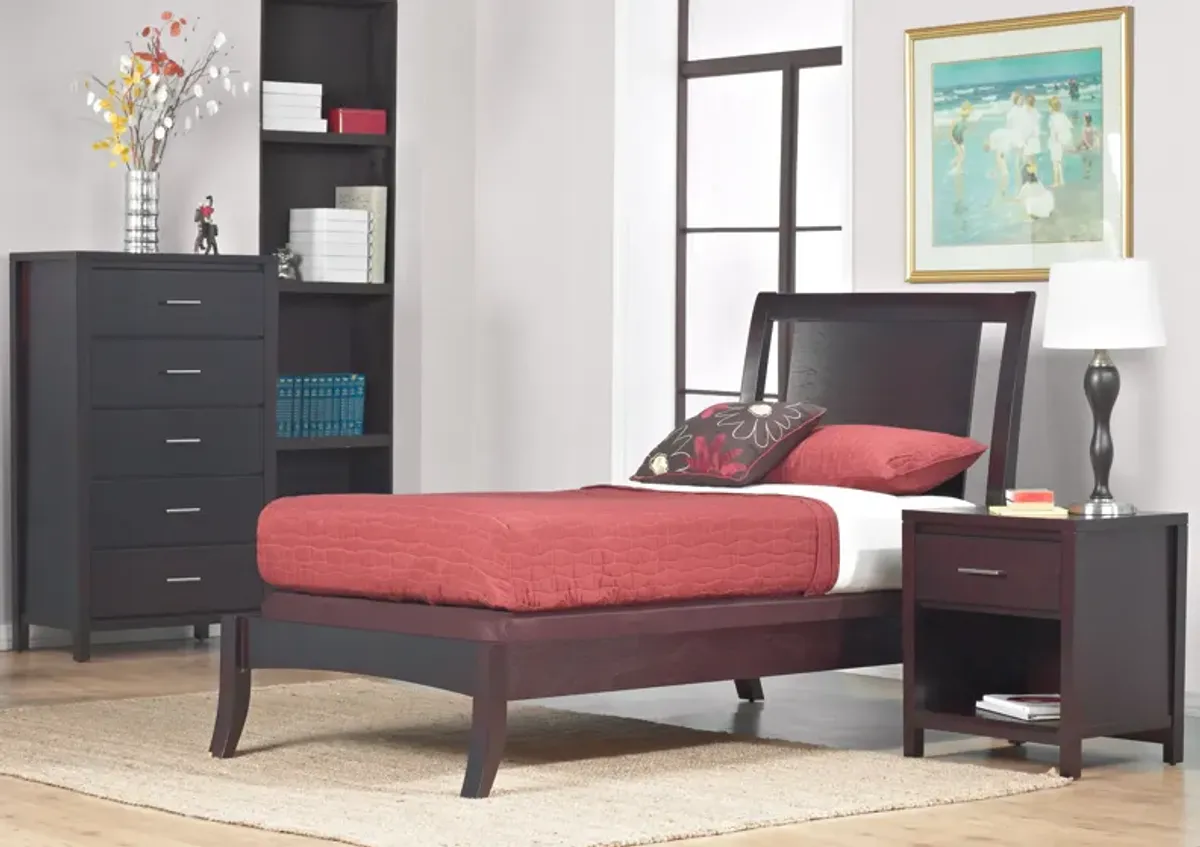 Nevis Queen Size Low Profile Sleigh Bed in Espresso