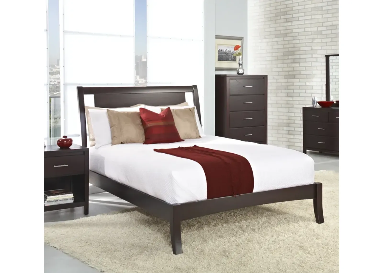 Nevis Queen Size Low Profile Sleigh Bed in Espresso