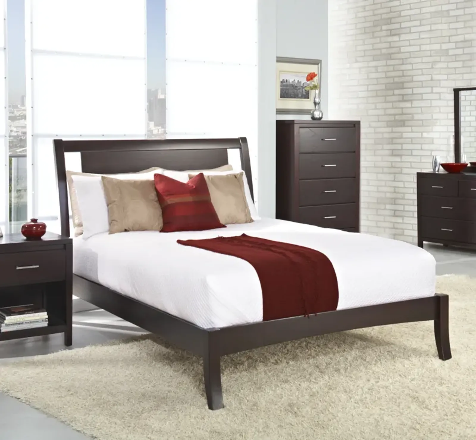 Nevis Queen Size Low Profile Sleigh Bed in Espresso