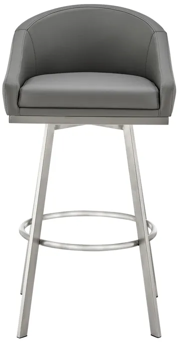 Eleanor 30" Swivel Bar Stool in Brushed Stainless Steel with Gray Faux Leather