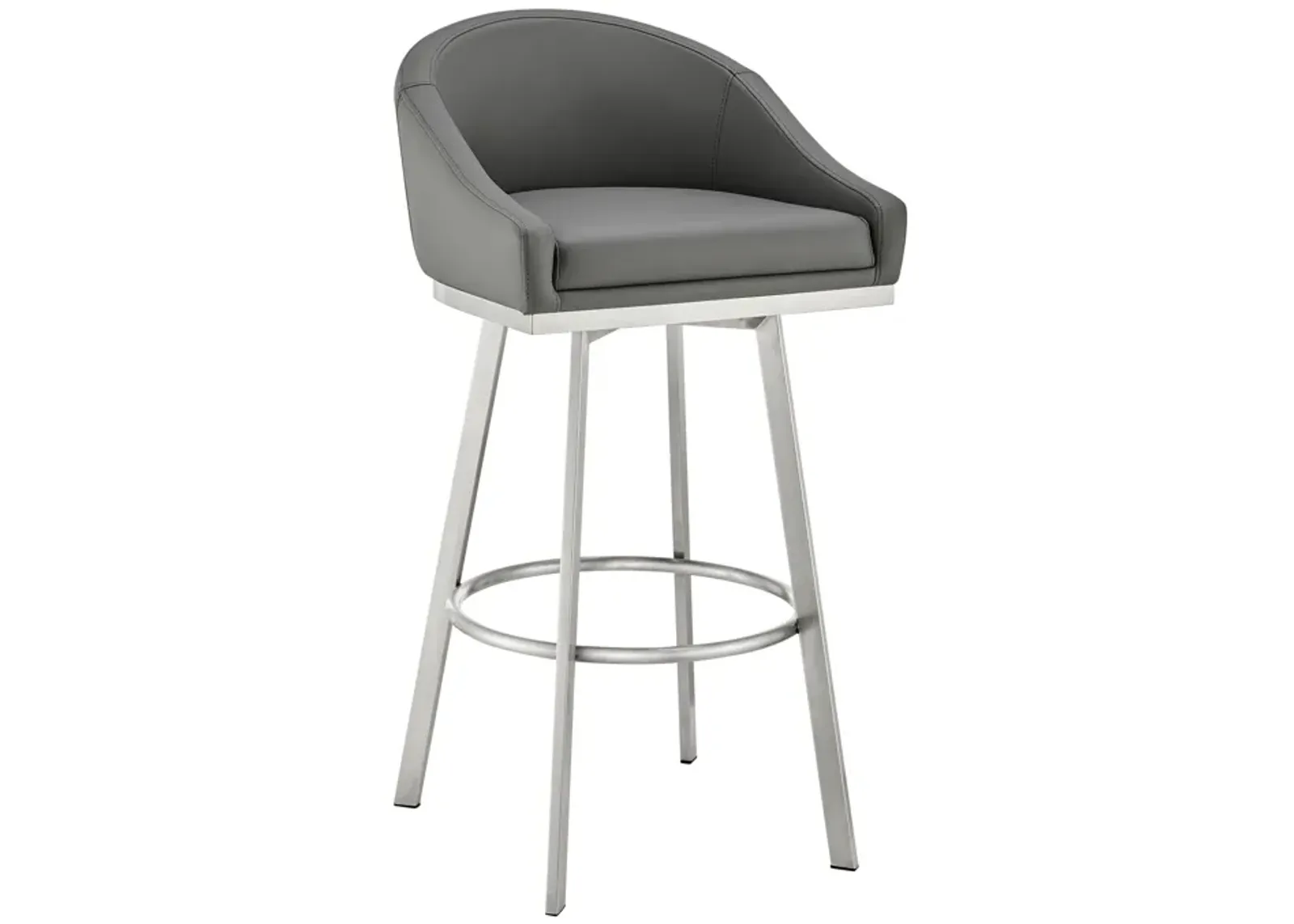 Eleanor 30" Swivel Bar Stool in Brushed Stainless Steel with Gray Faux Leather