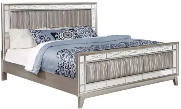 Leighton Full Panel Bed with Mirrored Accents Mercury Metallic