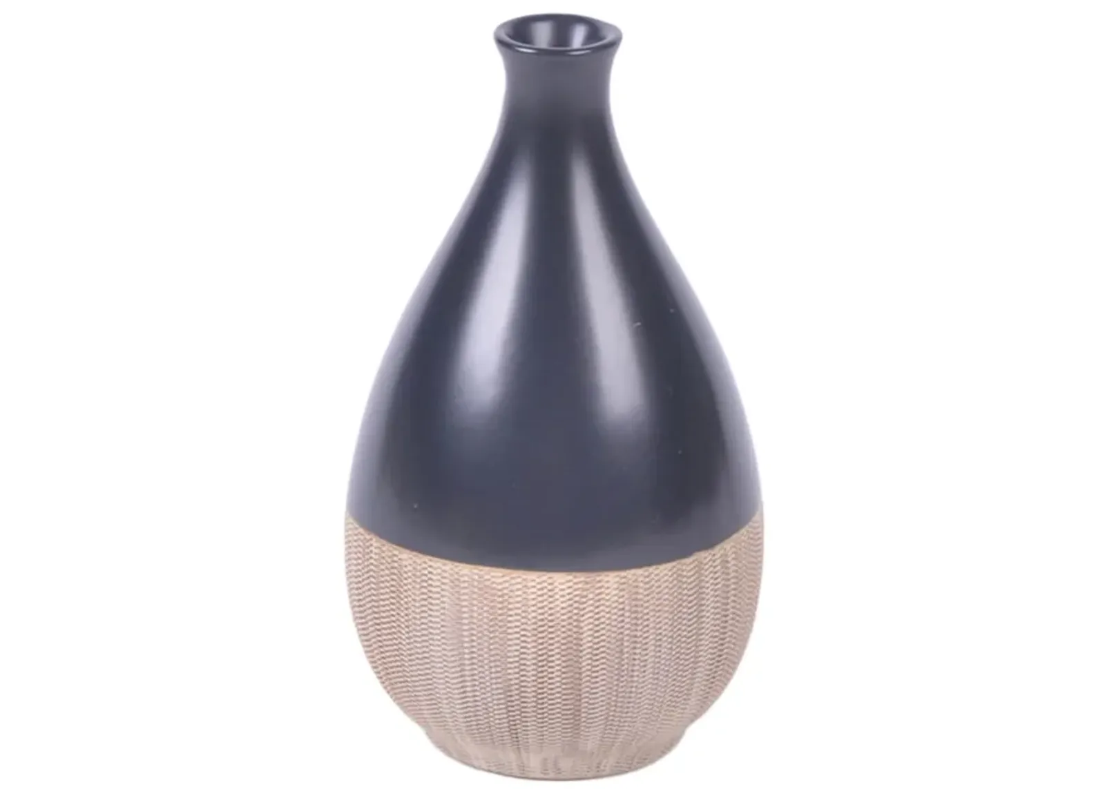 Cer, 7"h 2-tone Teardrop Vase, Creme/blk