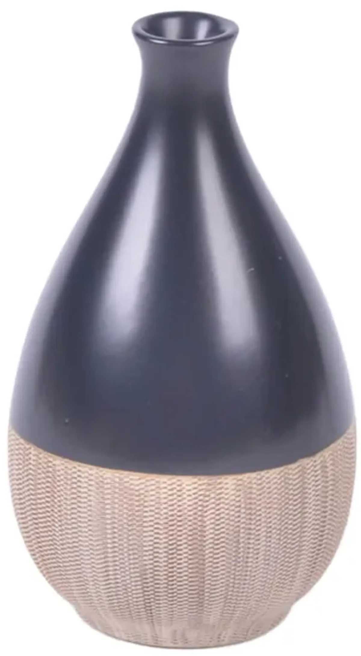 Cer, 7"h 2-tone Teardrop Vase, Creme/blk