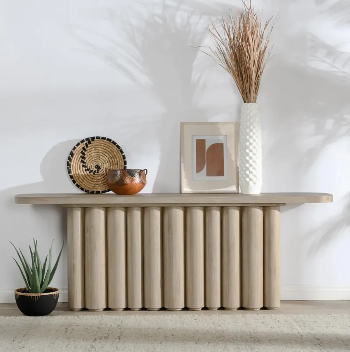 Tiber Oak Solid Wood Console Table in White Washed