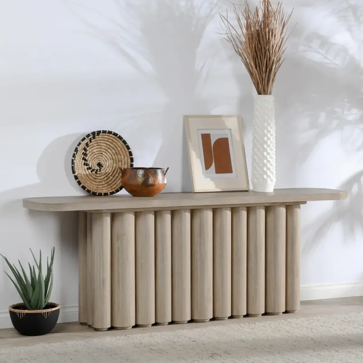 Tiber Oak Solid Wood Console Table in White Washed