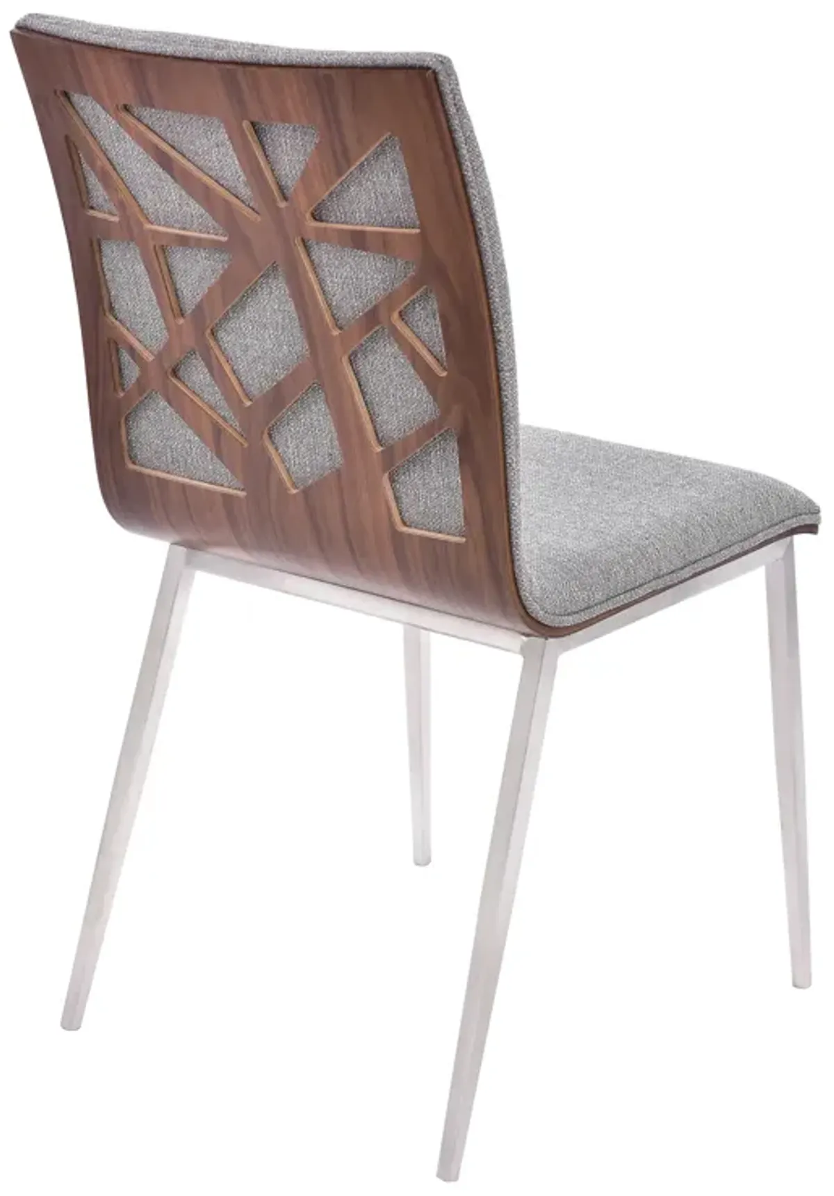 Crystal Dining Chair in Brushed Stainless Steel finish with Gray Fabric and Walnut Back - Set of 2