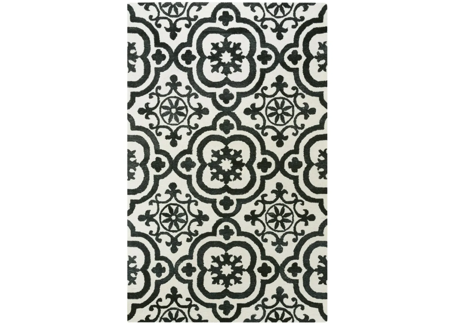 Matrix Black/White Scroll Wool/Recycled Polyester 5' x 7'6" Rectangle Rug