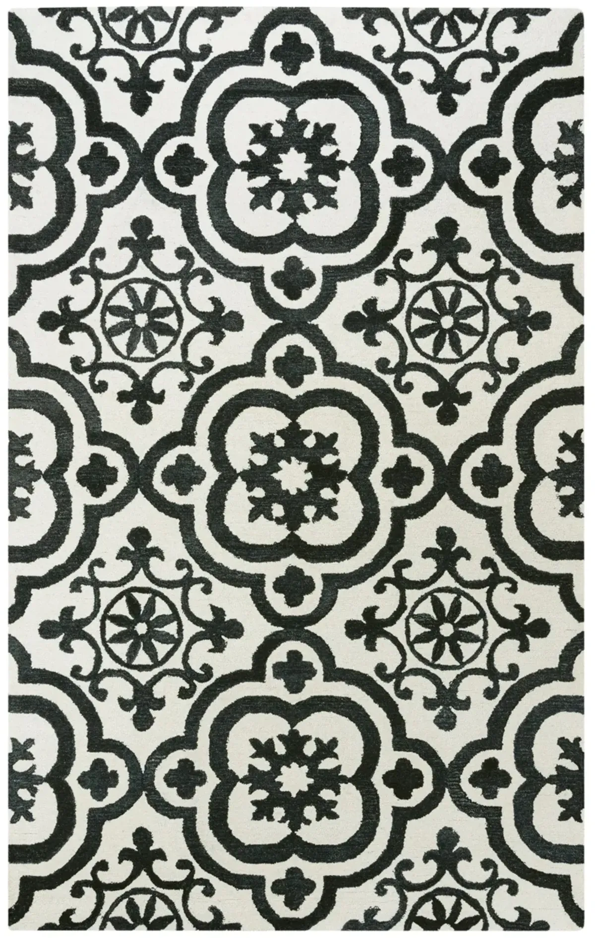 Matrix Black/White Scroll Wool/Recycled Polyester 5' x 7'6" Rectangle Rug