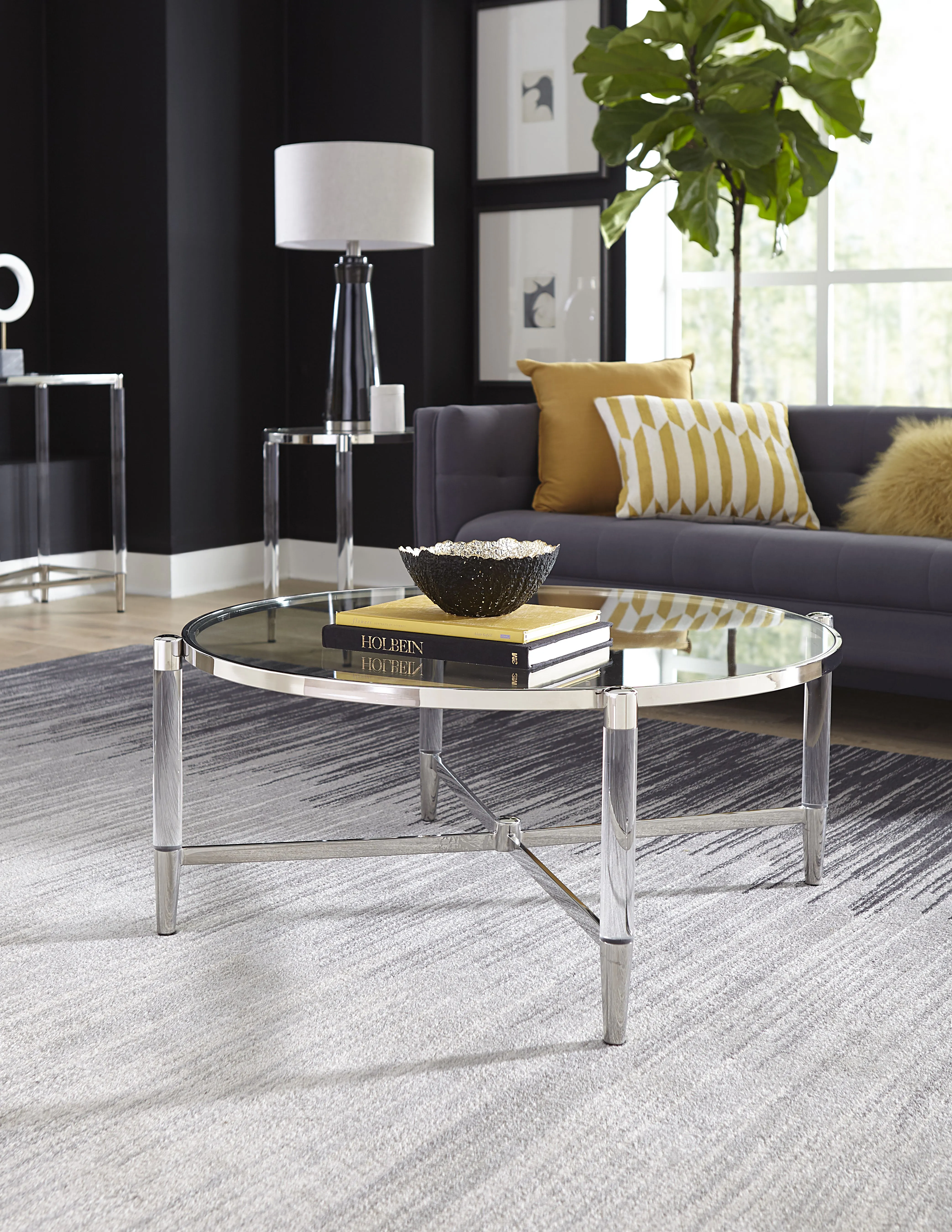 Mariyln Glass Top and Steel Base Round Coffee Table