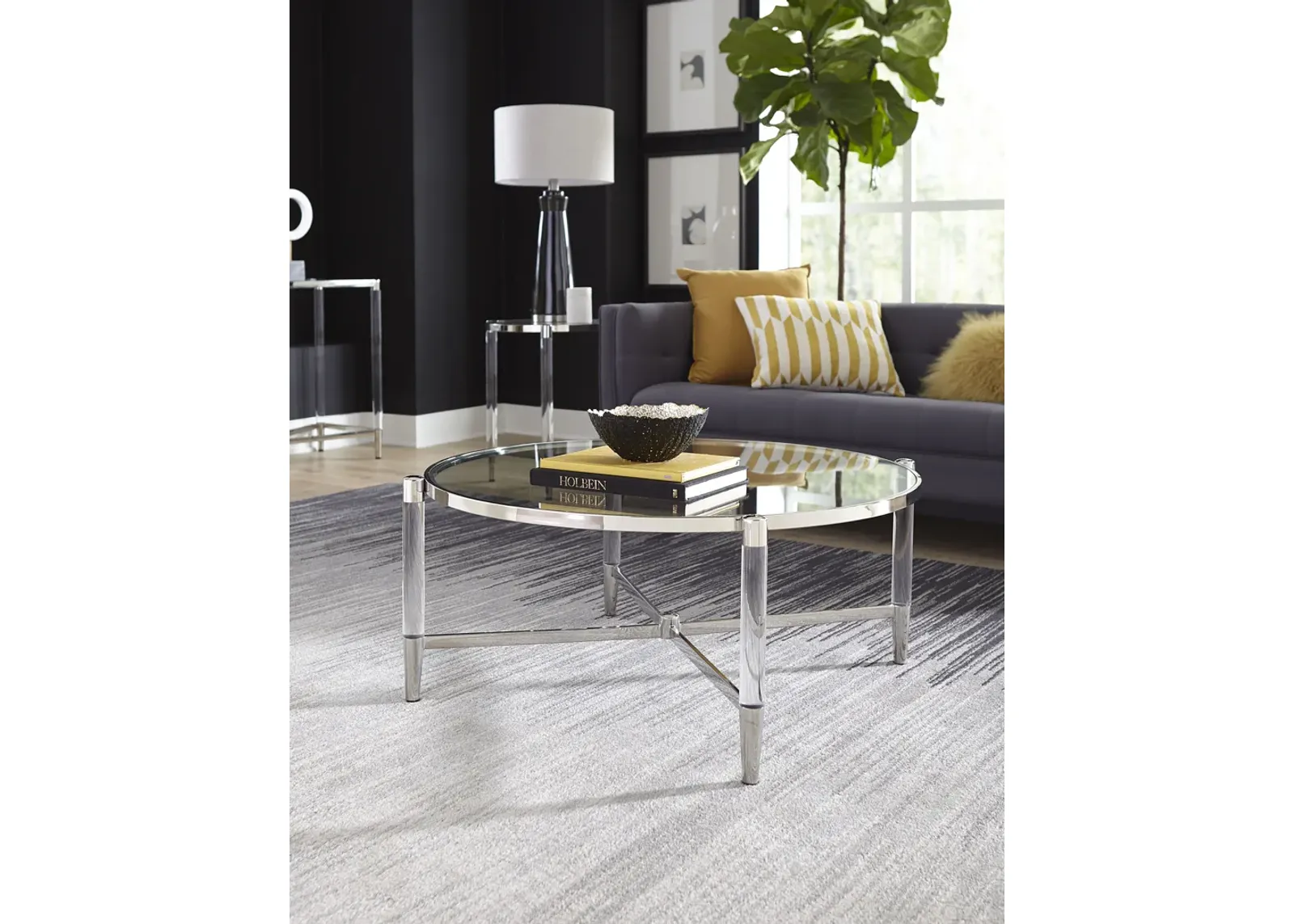 Mariyln Glass Top and Steel Base Round Coffee Table