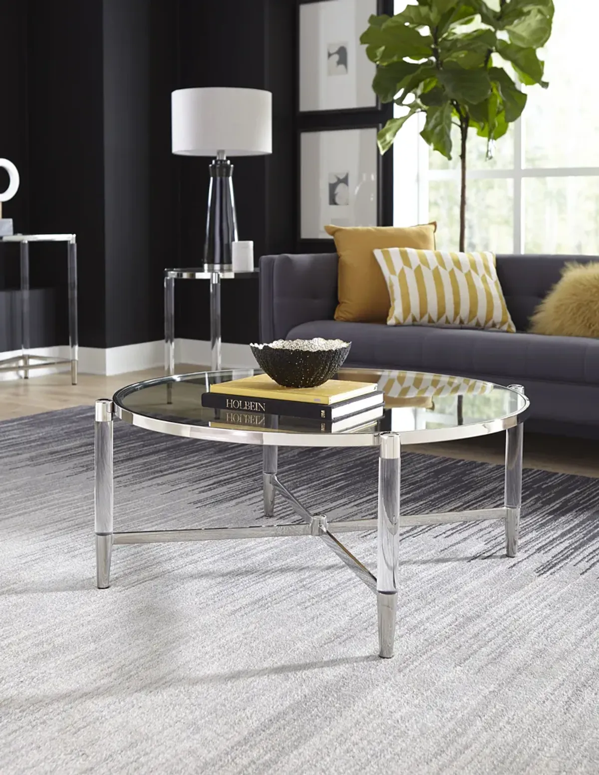 Mariyln Glass Top and Steel Base Round Coffee Table