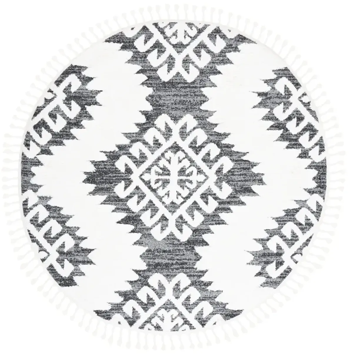 MOROCCAN TASSEL SHAG 652 DARK GREY  3' x 3' Round Round Rug