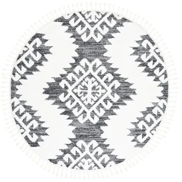 MOROCCAN TASSEL SHAG 652 DARK GREY  3' x 3' Round Round Rug