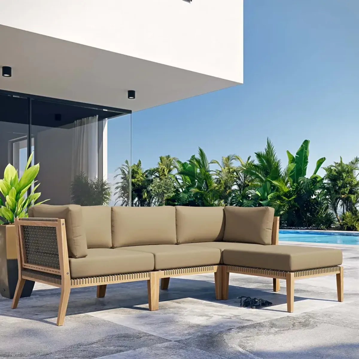 Clearwater Outdoor Patio Teak Wood 4-Piece Sectional Sofa