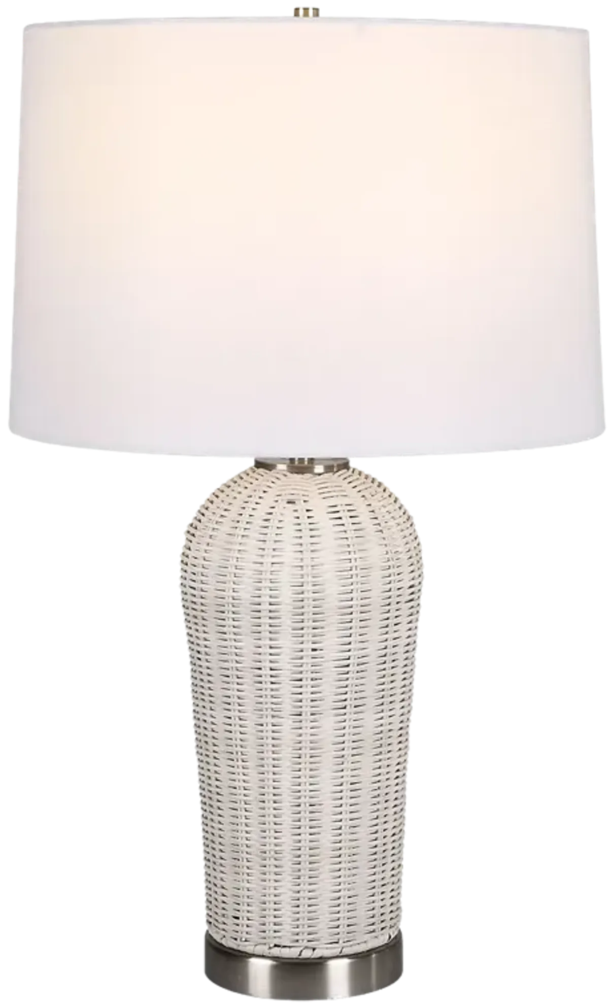 Rattan Finished In White With Brushed Nickel Accents Table Lamp