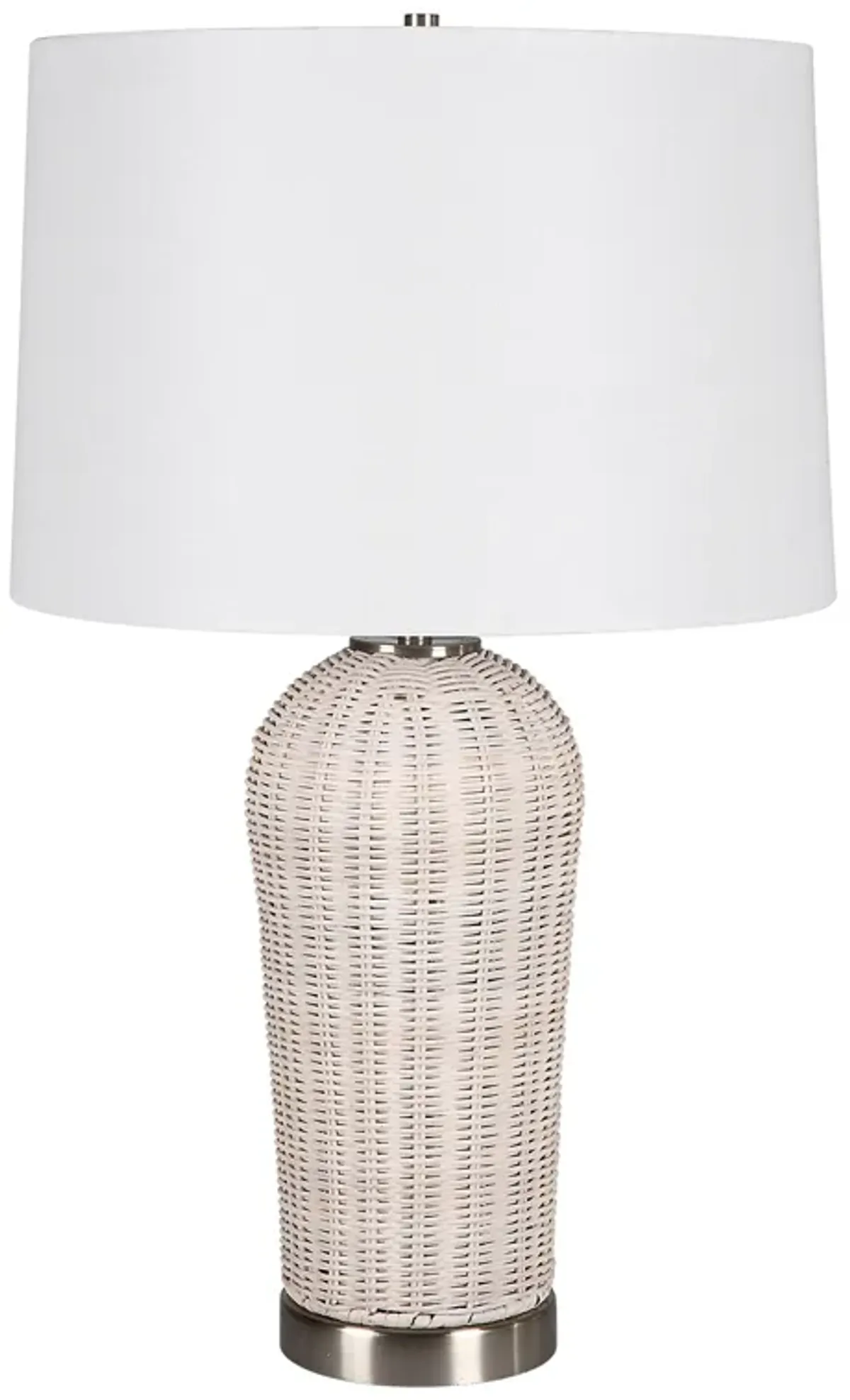 Rattan Finished In White With Brushed Nickel Accents Table Lamp