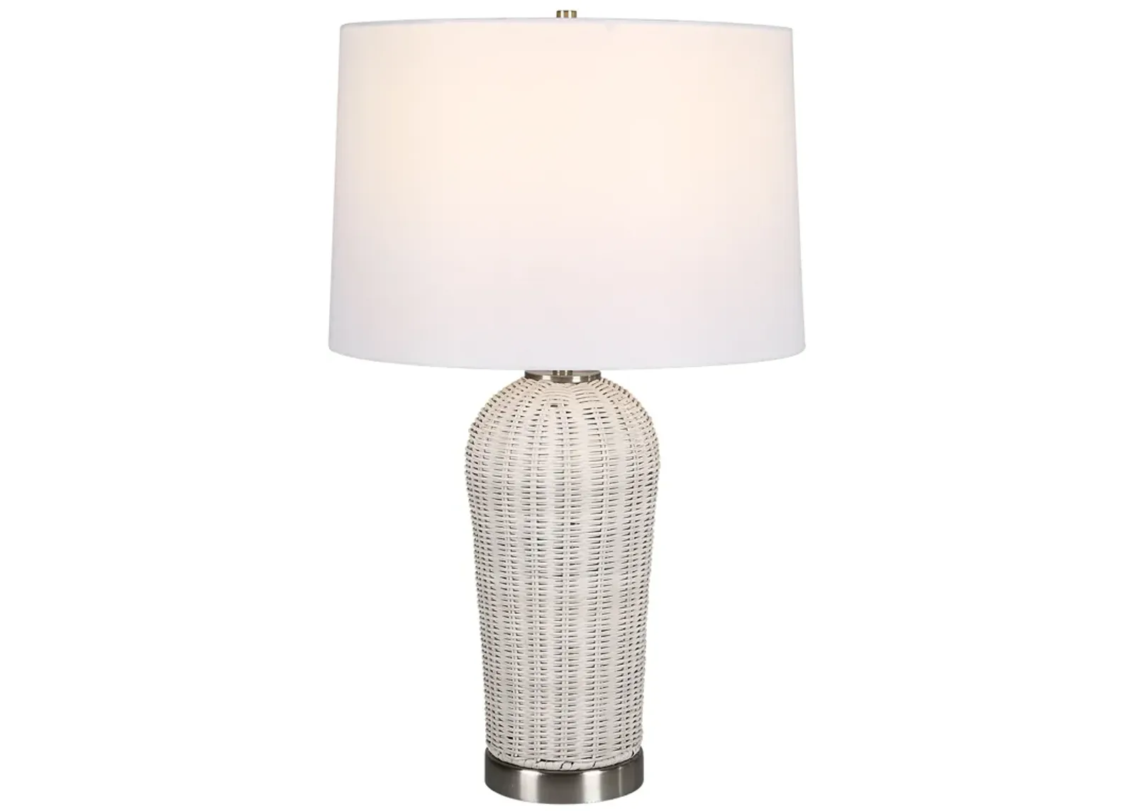 Rattan Finished In White With Brushed Nickel Accents Table Lamp