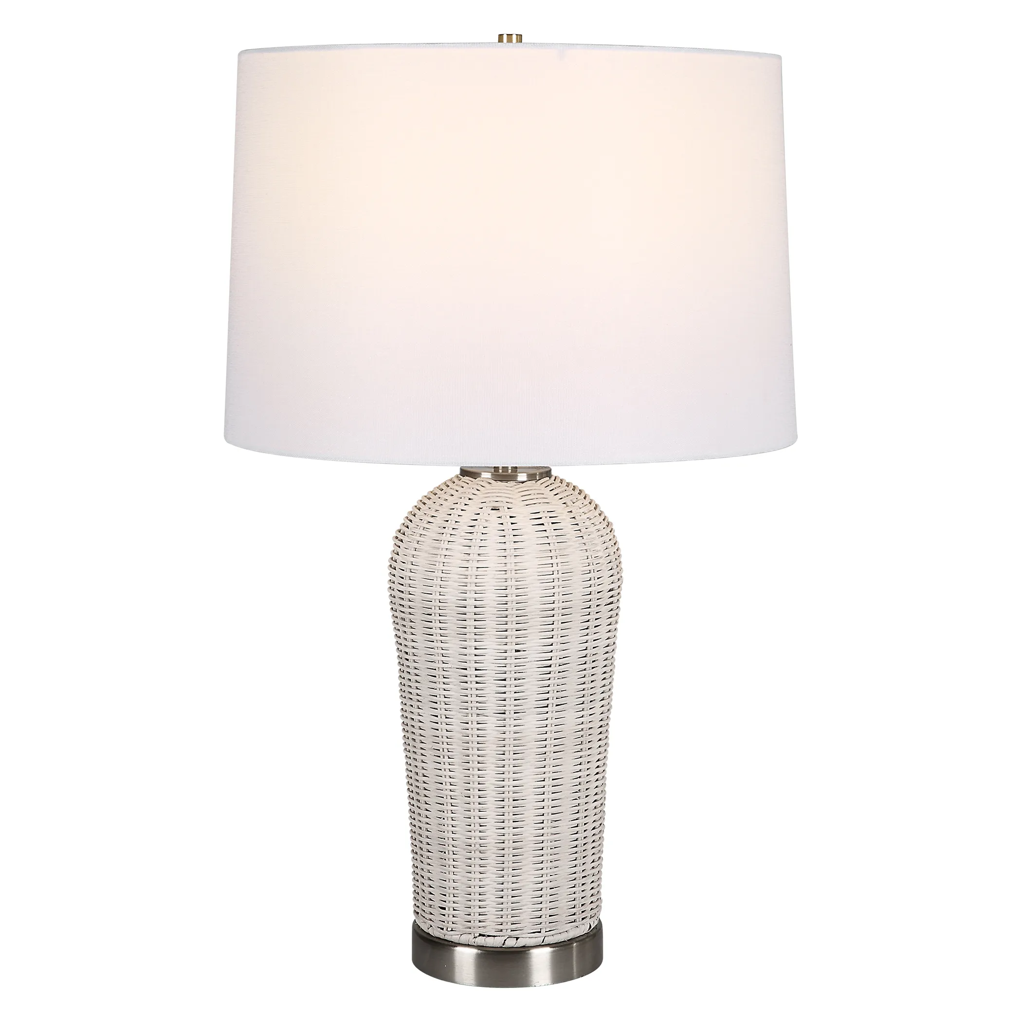 Rattan Finished In White With Brushed Nickel Accents Table Lamp