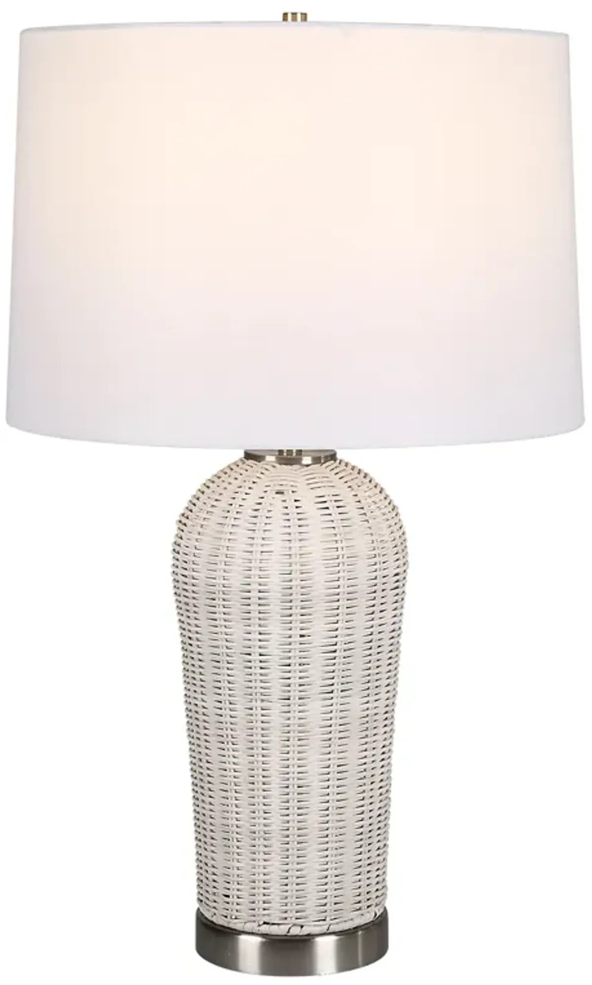 Rattan Finished In White With Brushed Nickel Accents Table Lamp