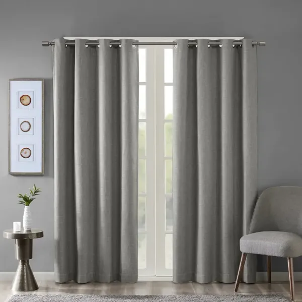 SunSmart Maya Grey Printed Heathered Blackout Grommet Top Curtain Panel