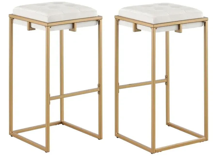 Nadia Square Padded Seat Bar Stool (Set of 2) Beige and Gold