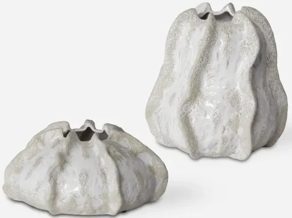 Urchin Textured Ivory Vases, S/2