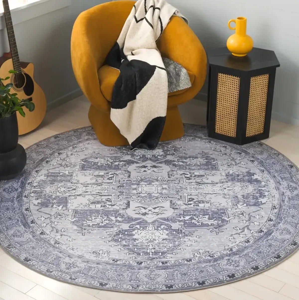 TUCSON 106 M/W S/R DARK GREY  6' x 6' Round Round Rug