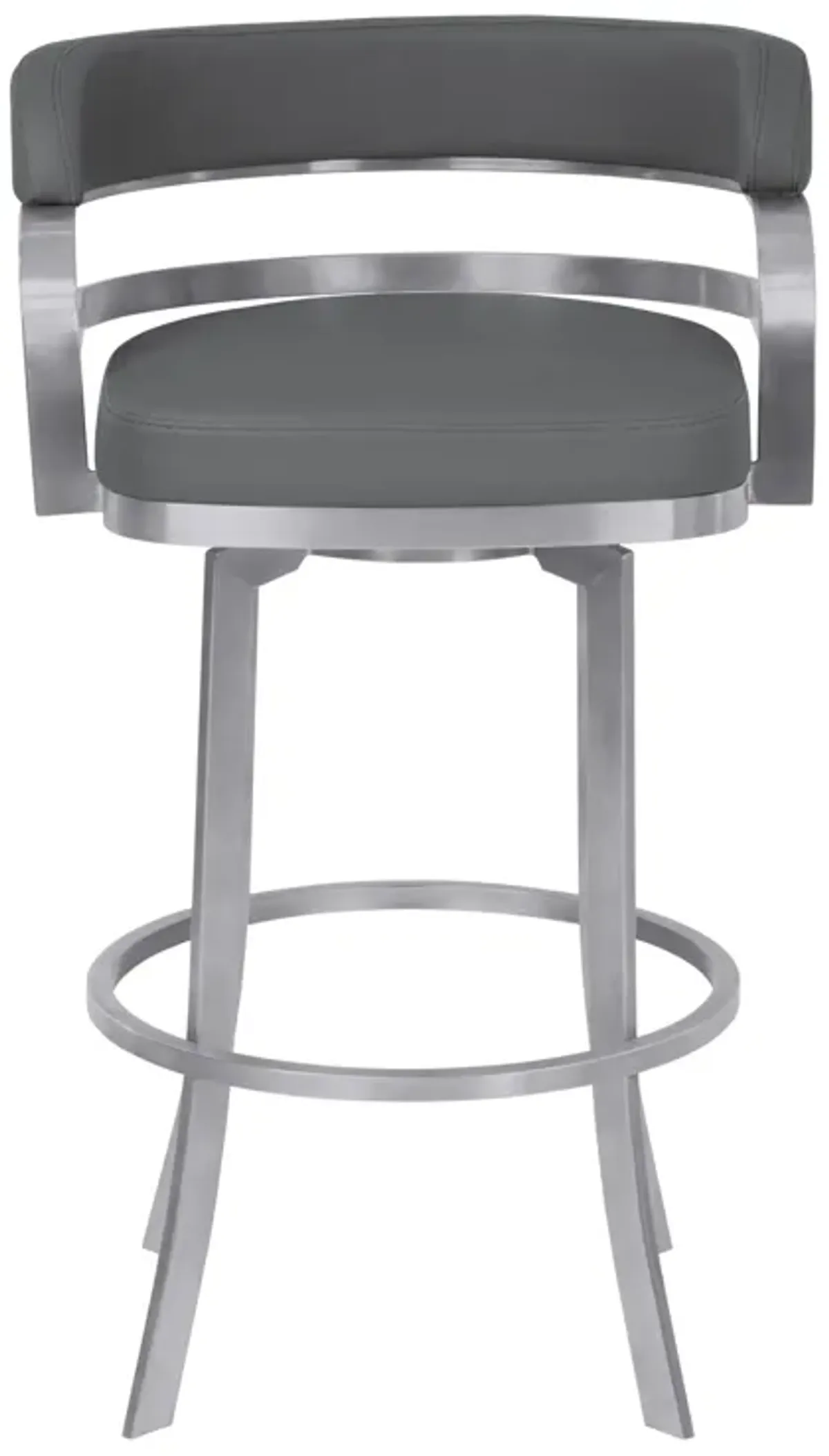 Prinz 30" Bar Height Swivel Grey Faux Leather and Brushed Stainless Steel Bar Stool