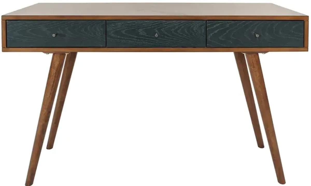 Madison Park Rigby Pecan/Blue 3 Drawer Writing Desk