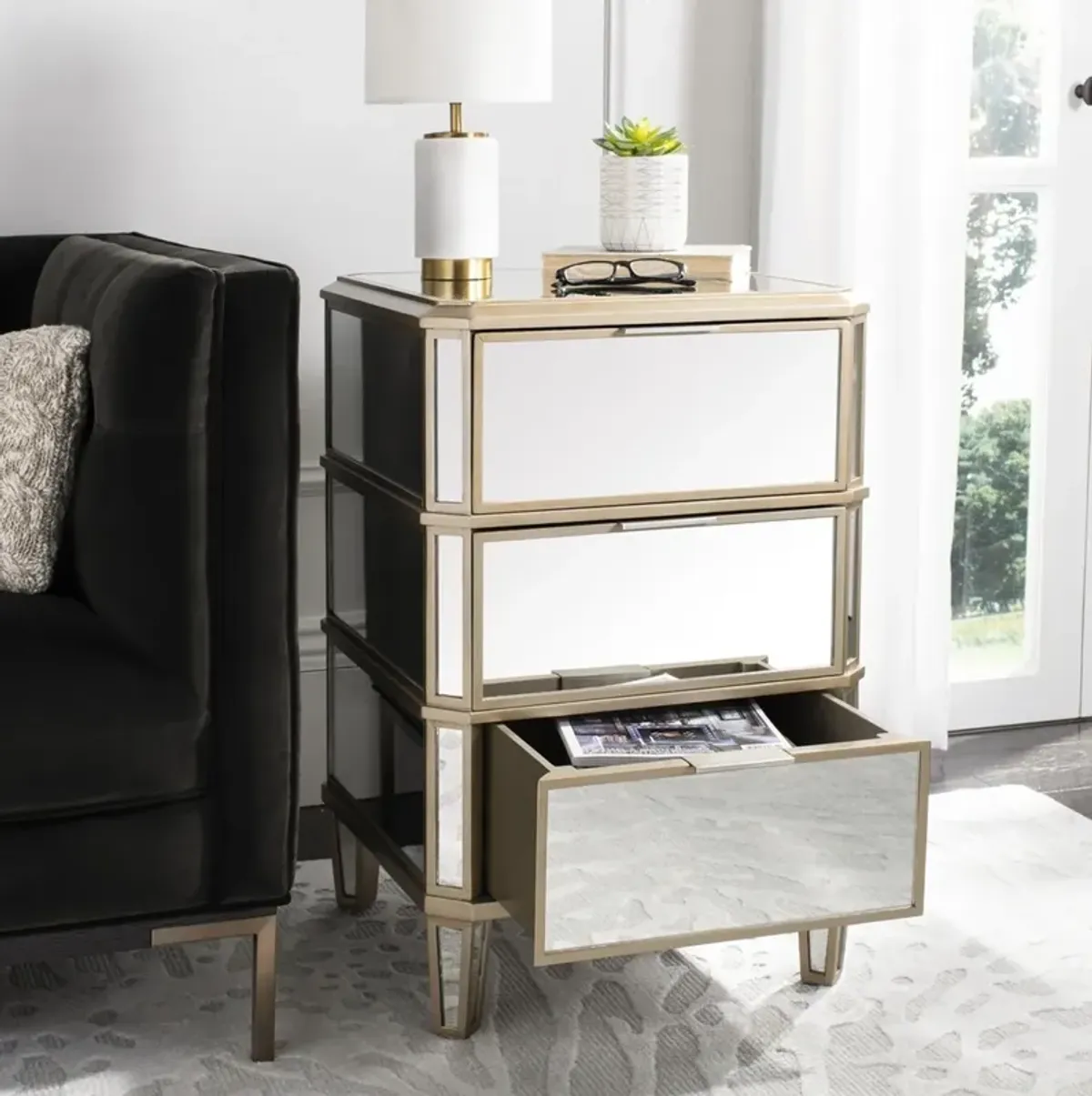 GIANA 3 DRAWER MIRRORED NIGHTSTAND