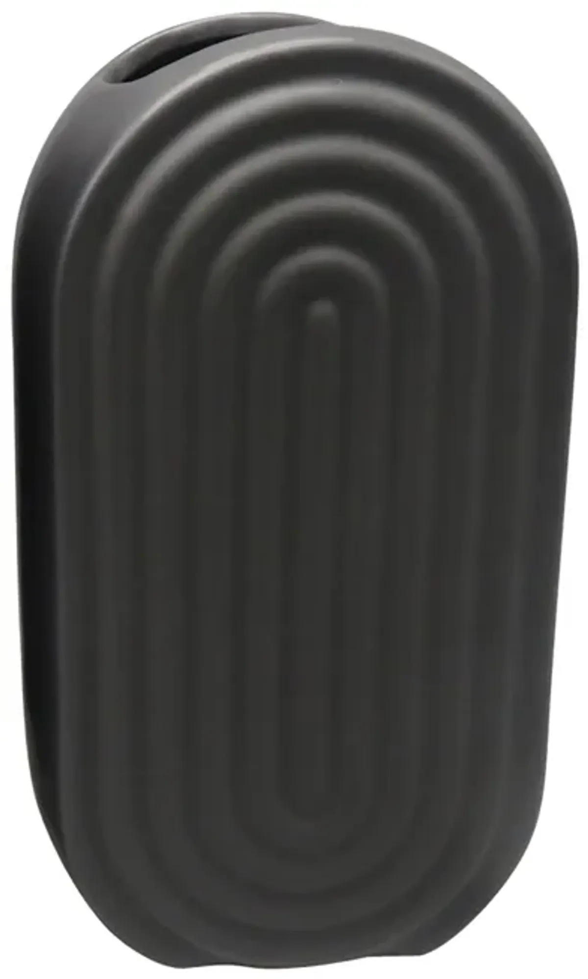 Cer, 9" Oval Ridged Vase, Black