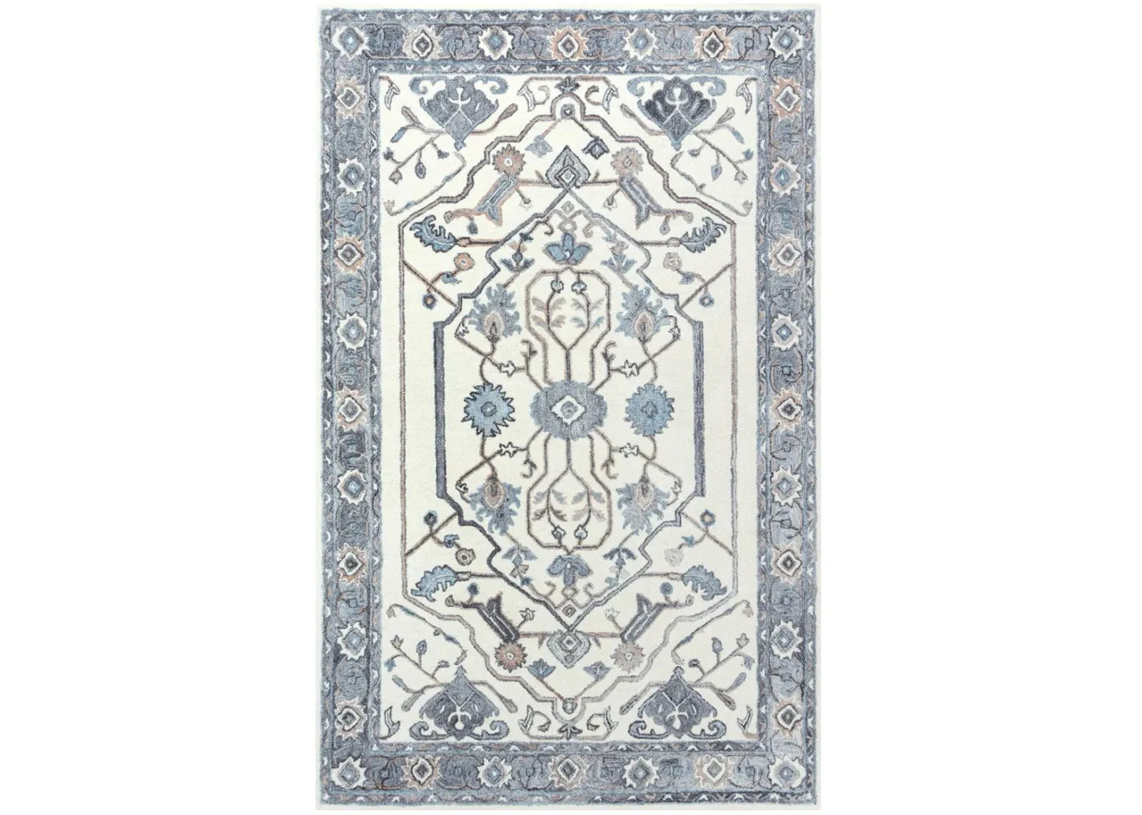 Essence Beige/Gray Medallion Wool/Recycled Polyester 5' x 7'6" Rectangle Rug