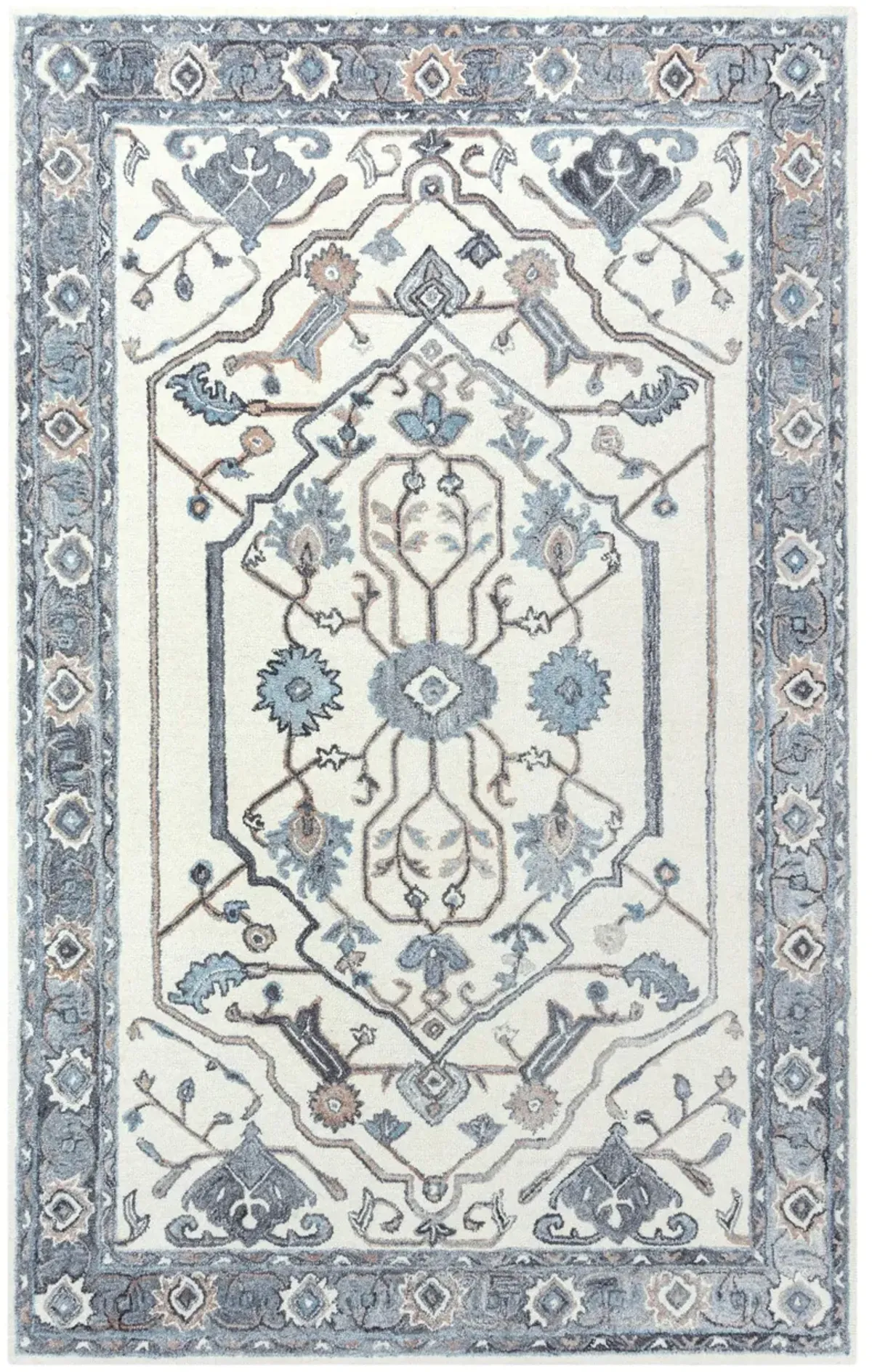 Essence Beige/Gray Medallion Wool/Recycled Polyester 5' x 7'6" Rectangle Rug