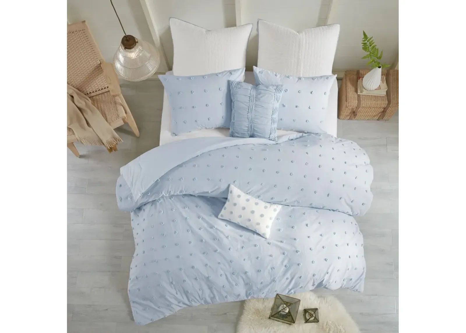 Urban Habitat Brooklyn Blue Cotton Jacquard Comforter Set with Euro Shams and Throw Pillows