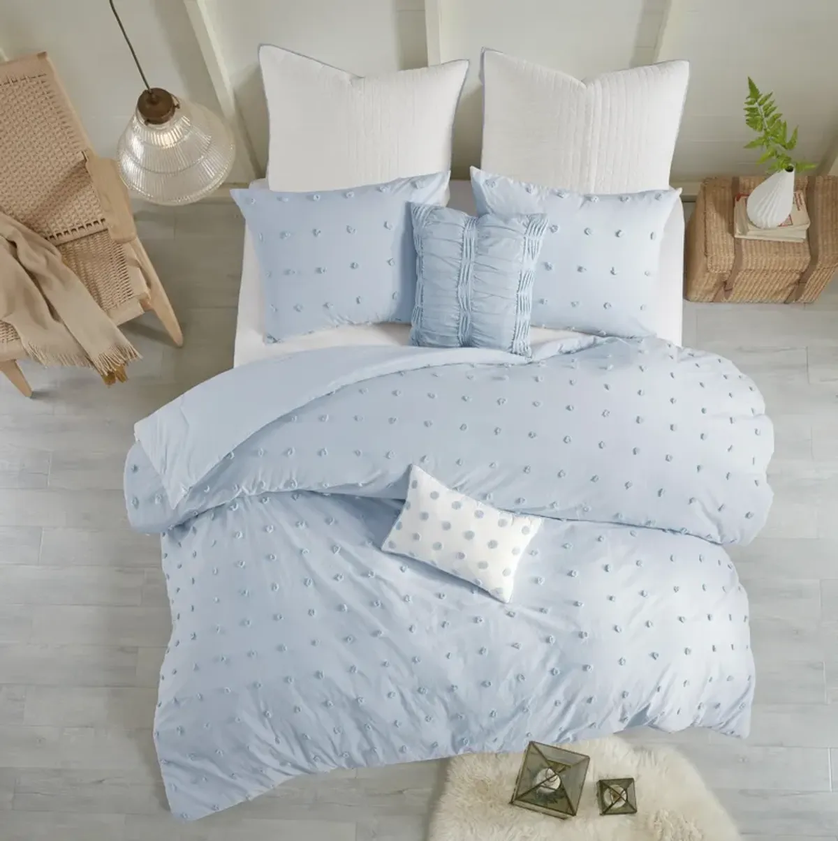 Urban Habitat Brooklyn Blue Cotton Jacquard Comforter Set with Euro Shams and Throw Pillows