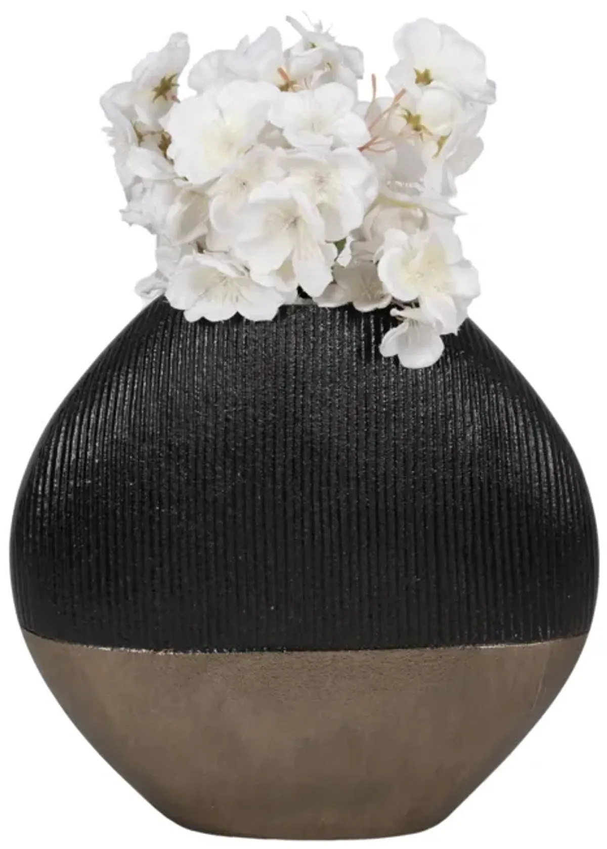 11" Color Block Round Vase, Black/brass Antique