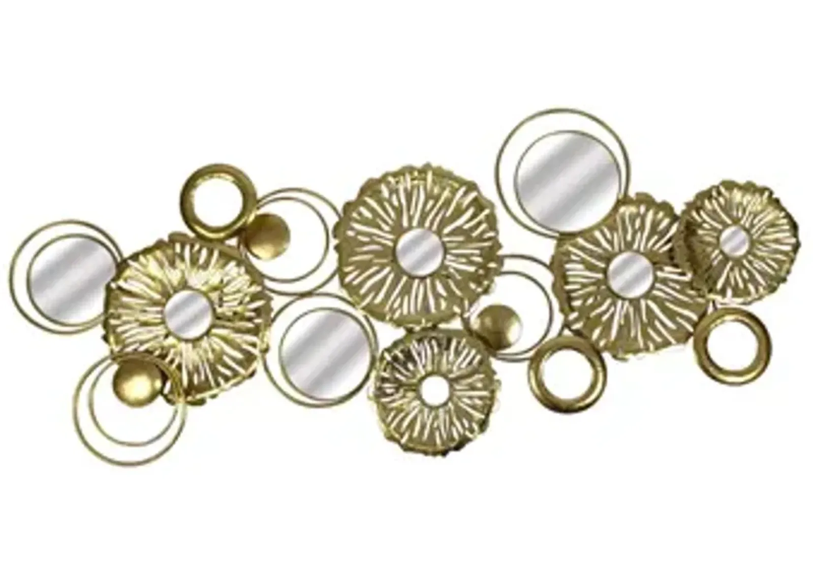 39" Pierced Discs W/ Mirrors Metal Wall, Gold