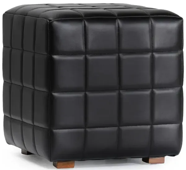Briar 18" Black Square Tufted Top Grain Leather Ottoman