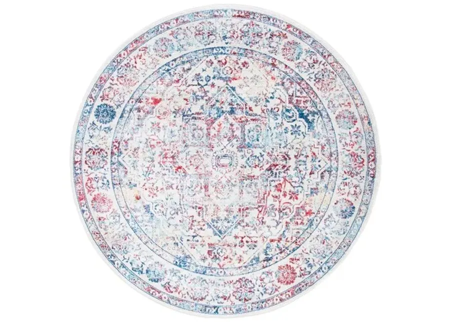 Brentwood 832 Ivory / Blue 3' X 3' Round Round Powerloomed Rug