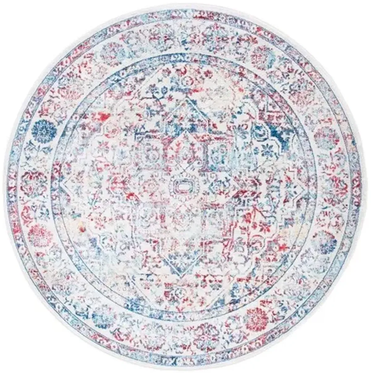 Brentwood 832 Ivory / Blue 3' X 3' Round Round Powerloomed Rug