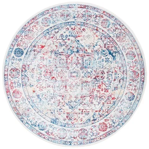 Brentwood 832 Ivory / Blue 3' X 3' Round Round Powerloomed Rug