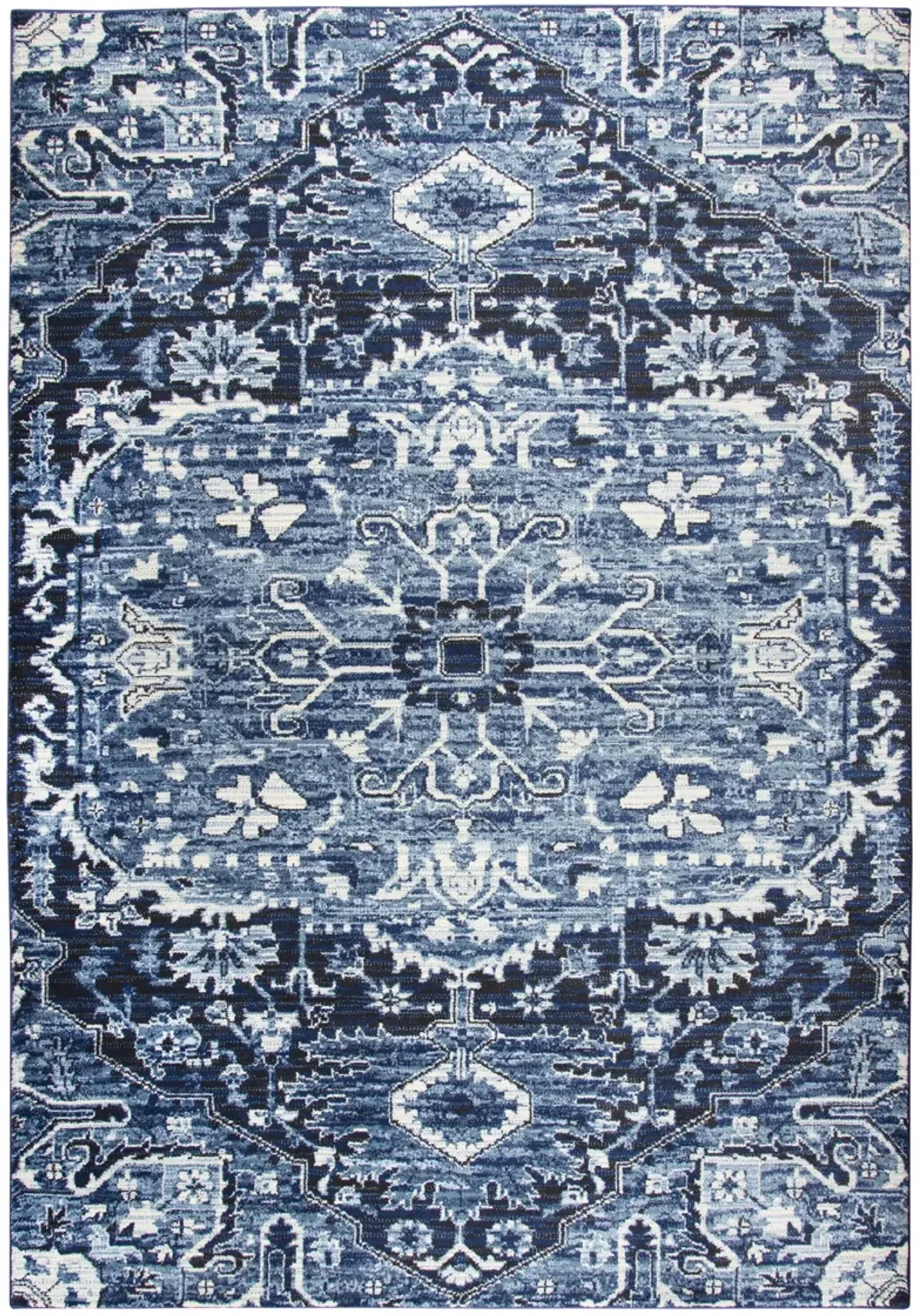 Panache Blue/Ivory Central Medallion Polypropylene 3'3" x 5'3" Rectangle Rug