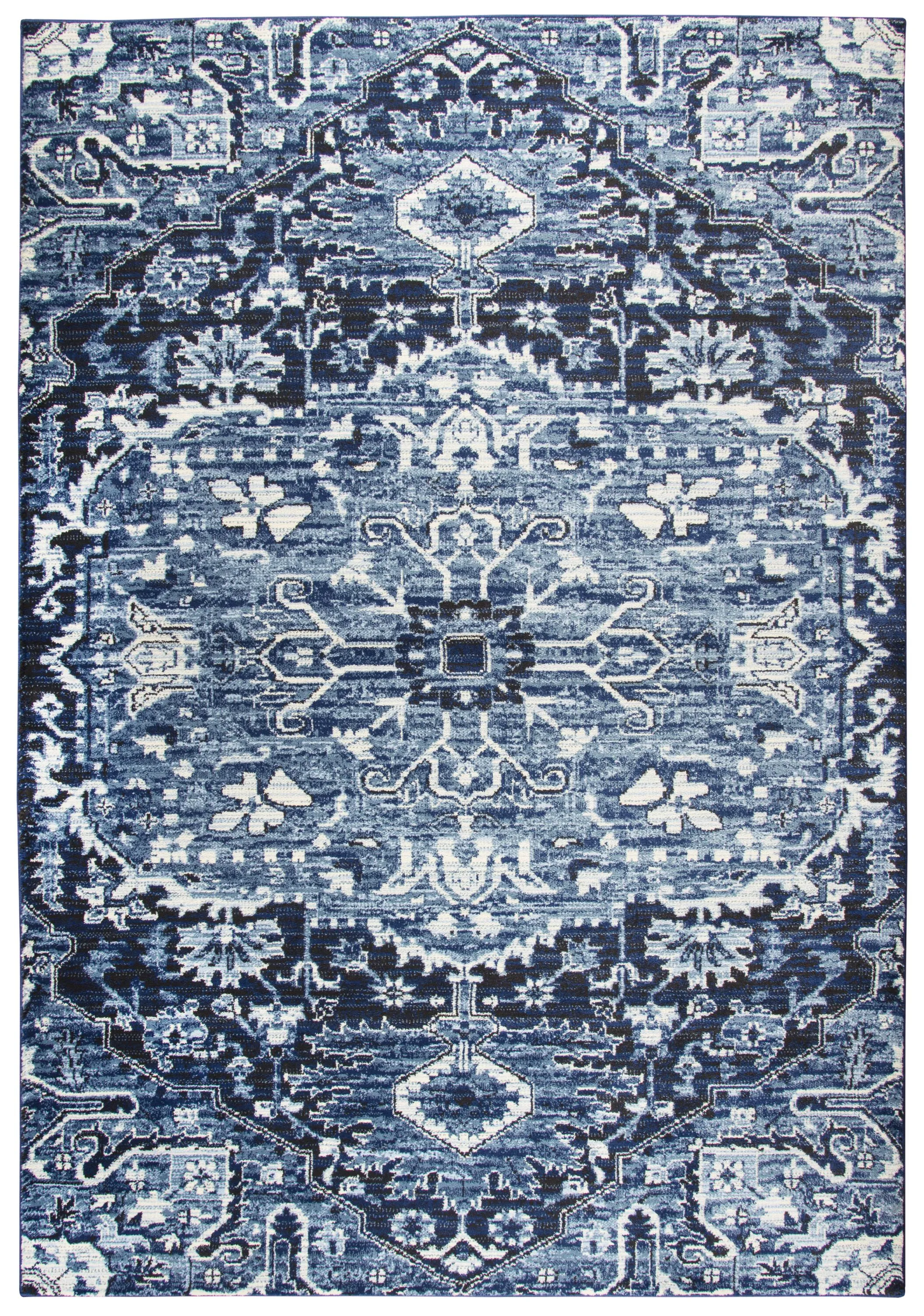 Panache Blue/Ivory Central Medallion Polypropylene 3'3" x 5'3" Rectangle Rug