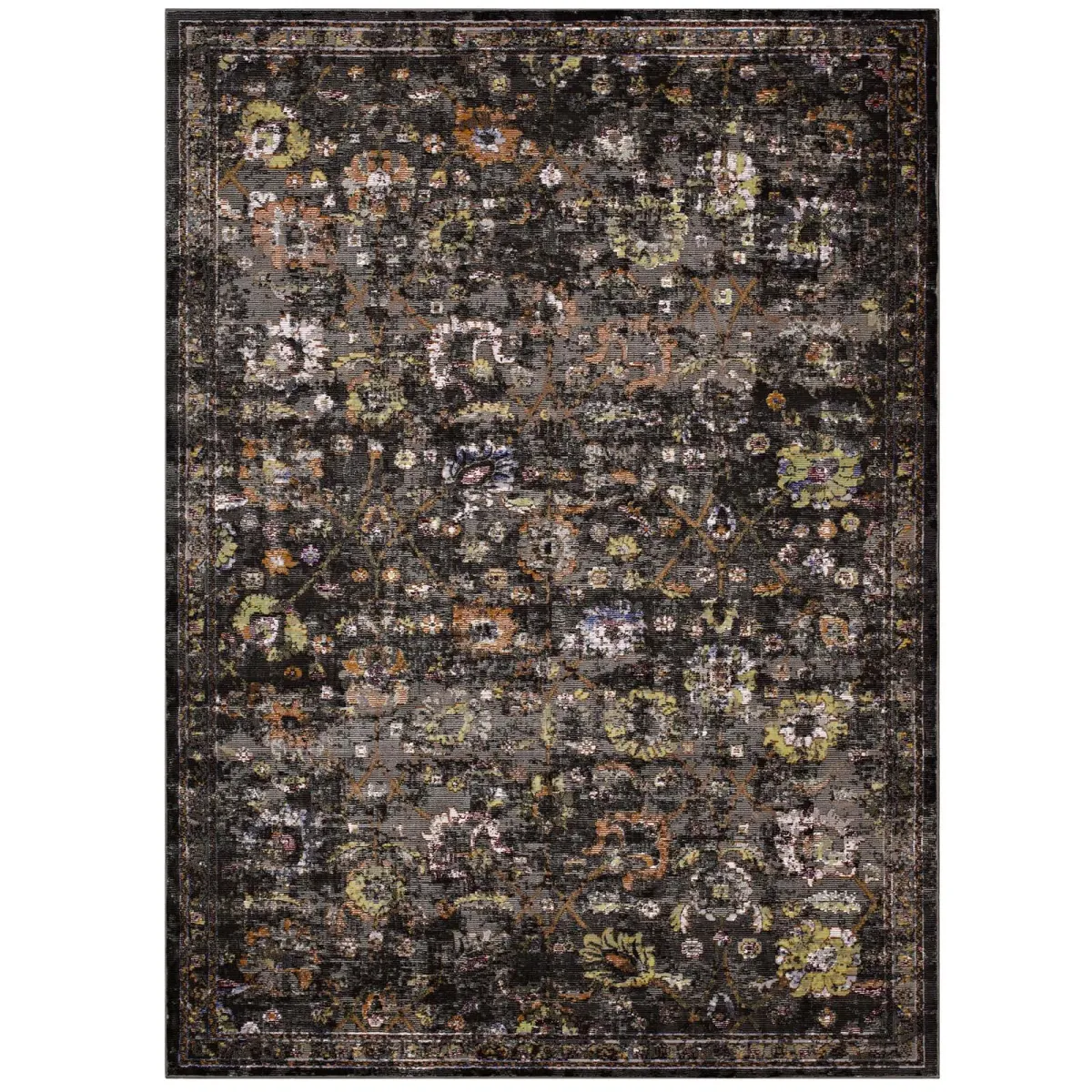 Minu Distressed Floral Lattice 4x6 Area Rug