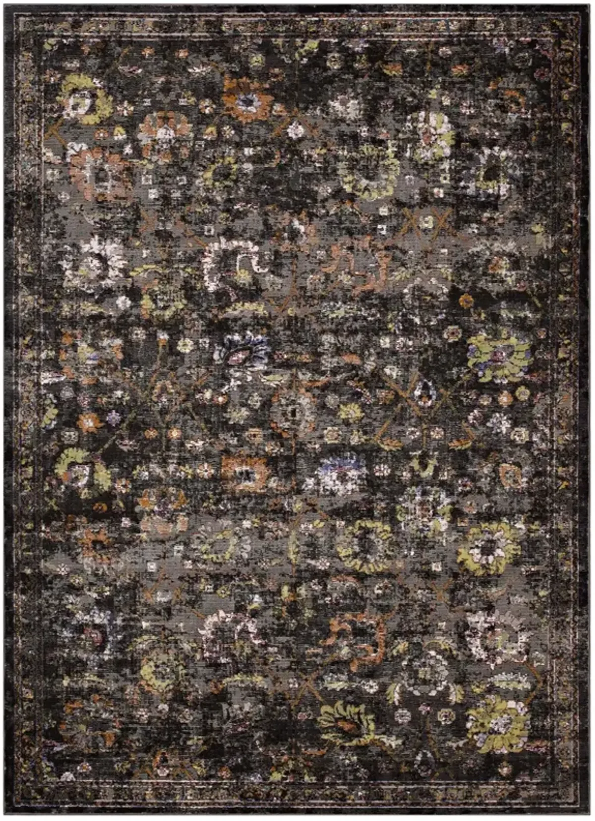 Minu Distressed Floral Lattice 4x6 Area Rug