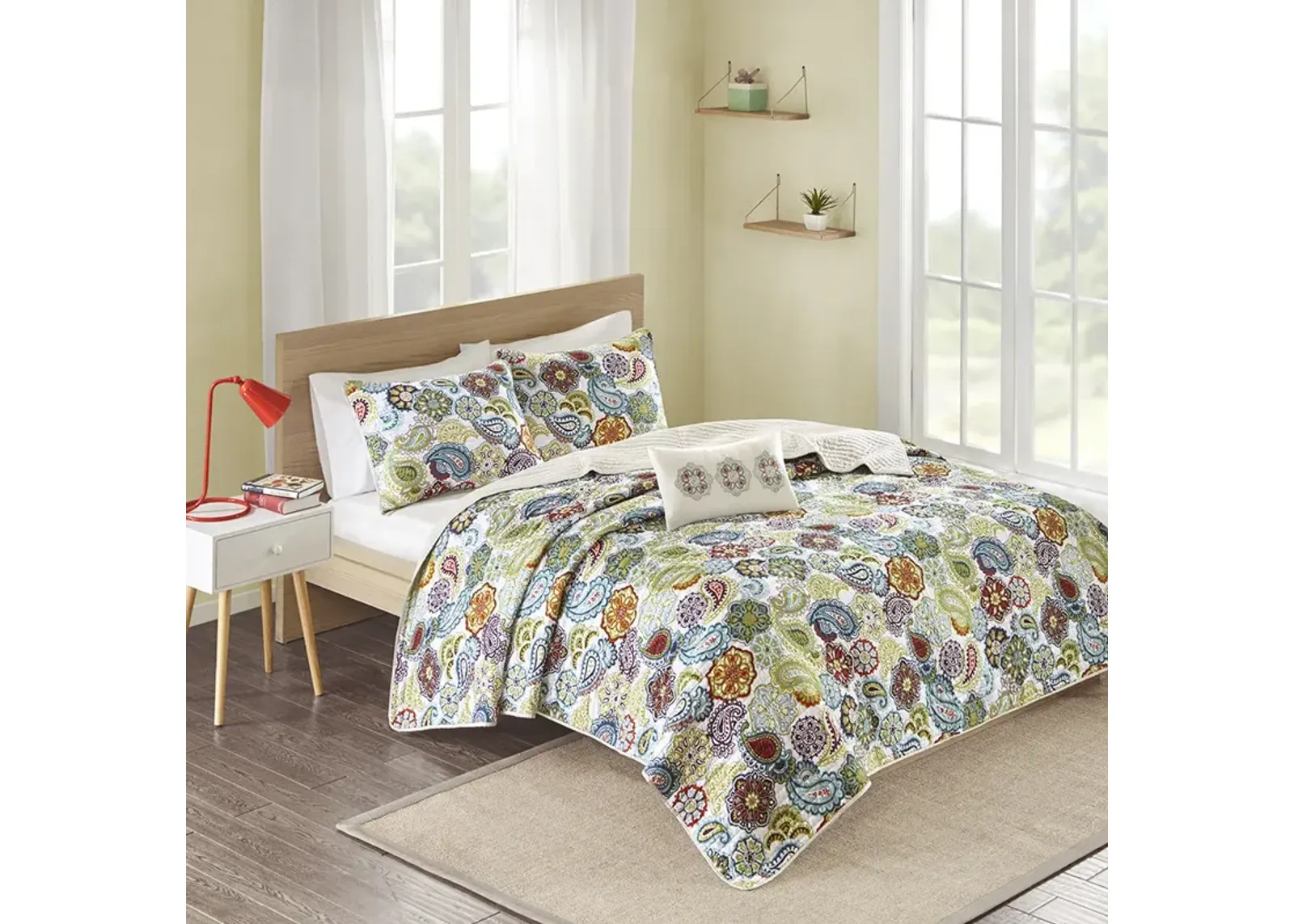 Mi Zone Tamil Multi Reversible Paisley Quilt Set with Throw Pillow